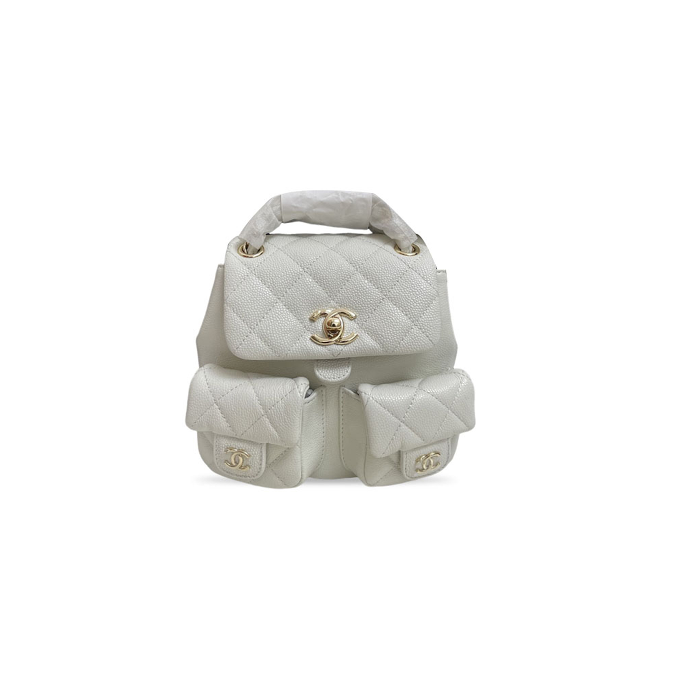 CHANEL SHINY CAVIAR QUILTED SMALL DUMA POCKETS DRAWSTRING BACKPACK WHITE (18*17*10cm) 